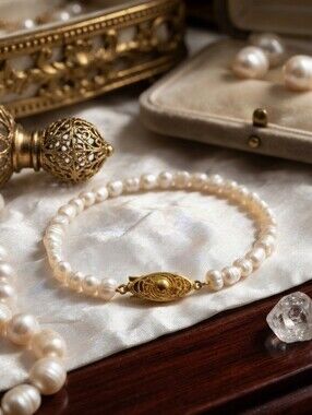 Vintage Gold and Cream Pearl Bracelet